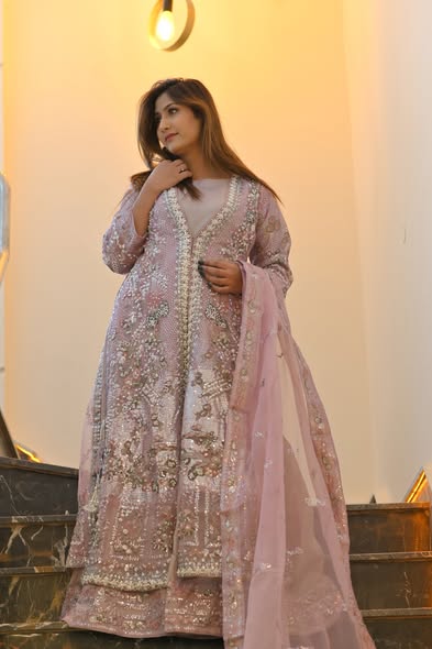 Elegant Light Pink Fancy Gown Maxi – Premium Net Fabric